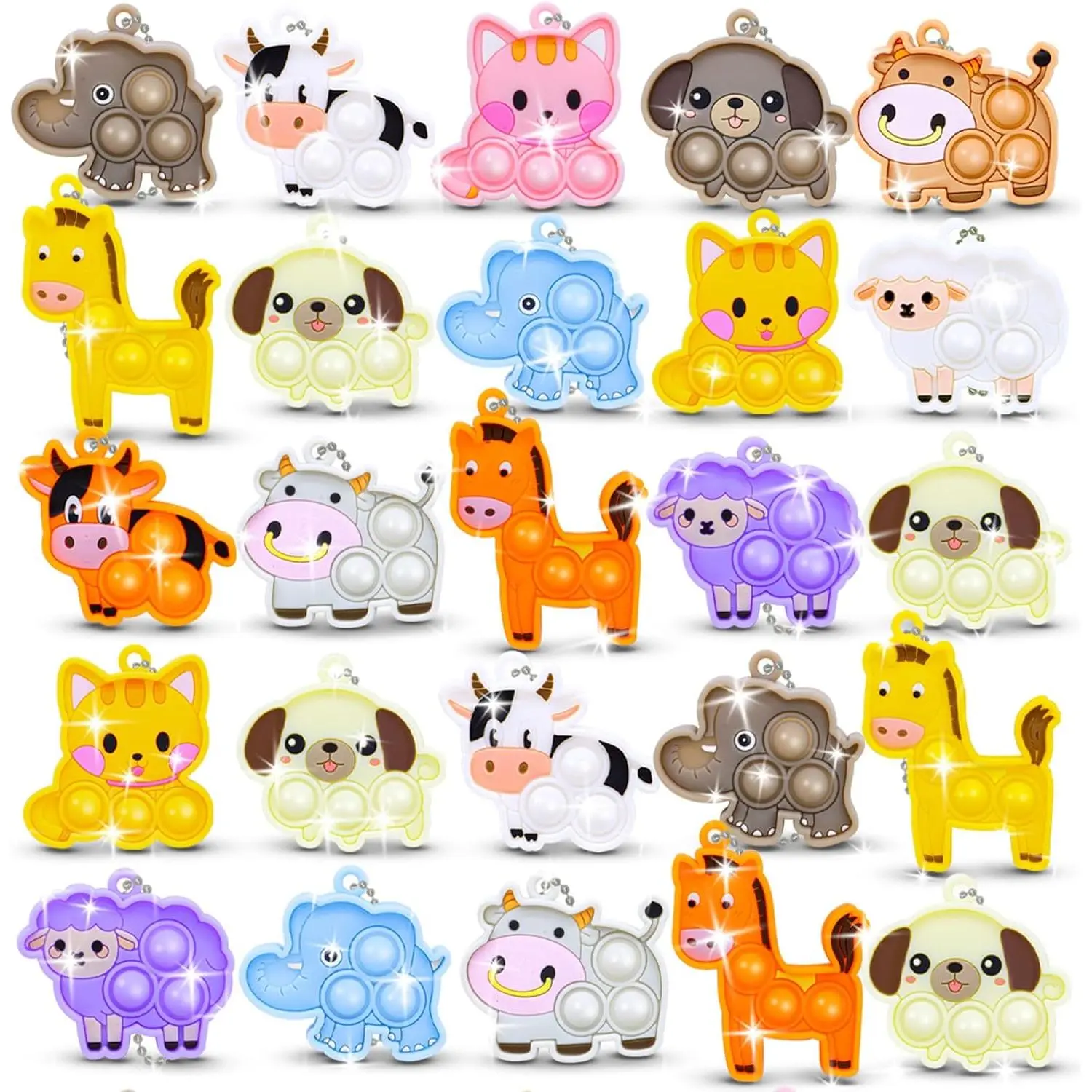 P-SRT01  30pcs Party Favors for Kids Fidget Toys Bulk Mini Pop Keychain Stocking Stuffers Birthday Carnival Treasure Classroom Prizes Toddler Toys Fidget Pack Stress Relief Toys