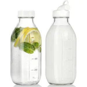 32 Oz Milk Bottle with Reusable Airtight Screw Lid, Reusable Juice, Jug Breast Milk Pitcher, Buttermilk, Nut, Juice, Syrup, Coffee Creamer (2 Pack)