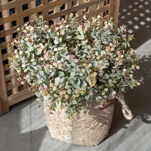 Autumn artificial eucalyptus leaves and flowers, natural green and golden tones suitable for wedding centers, Thanksgiving, Halloween, Christmas, and autumn decorations, wedding decorations, autumn theme, artificial flowers, eucalyptus imitation flowers