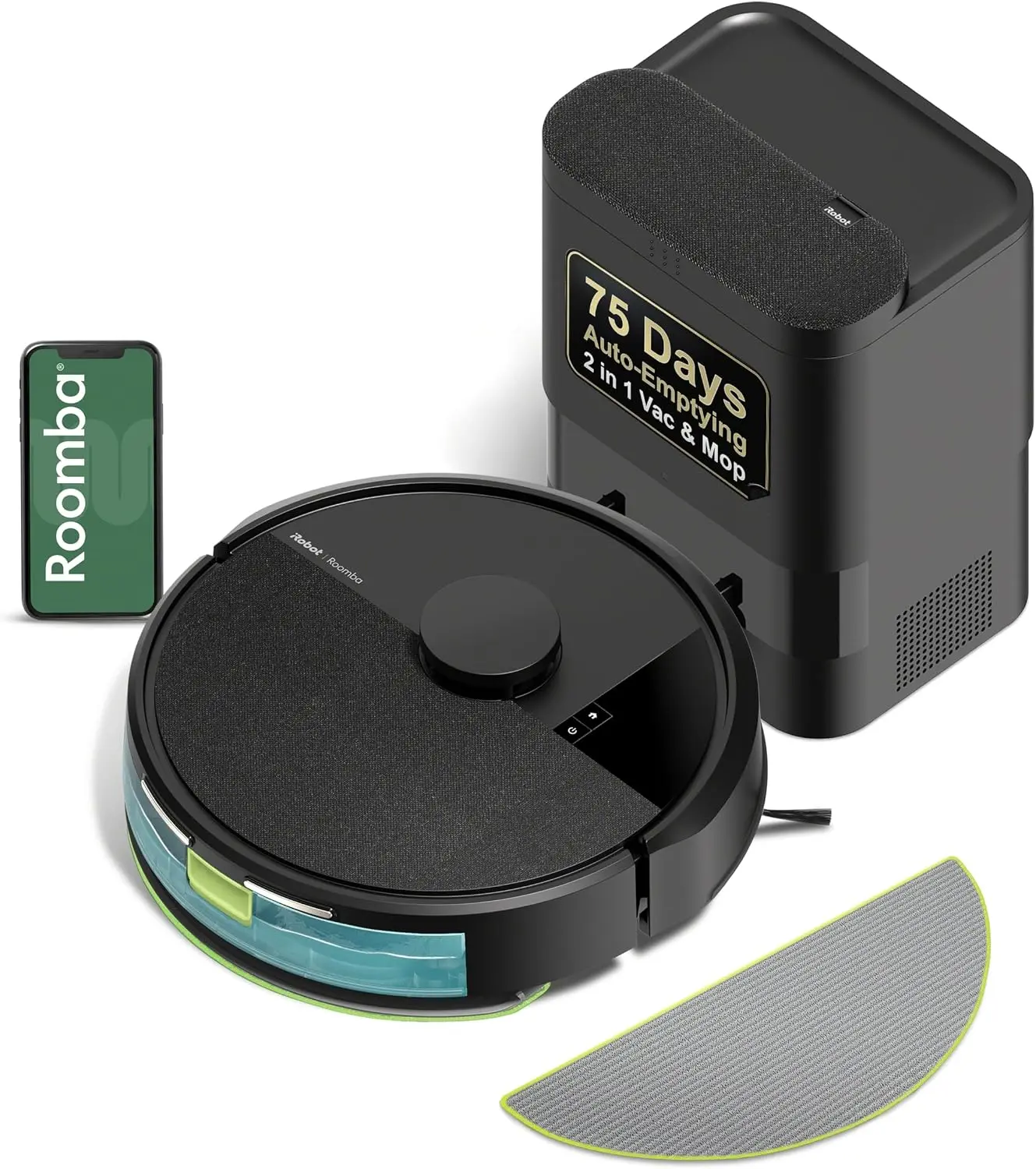 iRobot Roomba 105 Combo Robot Vacuum & Mop with AutoEmpty Dock - Self-Empties for 75 Days, Intense Power-Lifting Suction, LiDAR Navigation, Multiple Cleaning Modes, Avoids Mopping Carpet - QVC