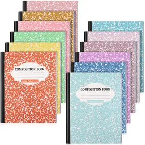12 Pack Wide Ruled Composition Notebook 9.75 X 7.5 Inch Marble Paper Books Assorted Fun Colors Office School  Hard Cover Sturdy Sewn Binding (bright Color)