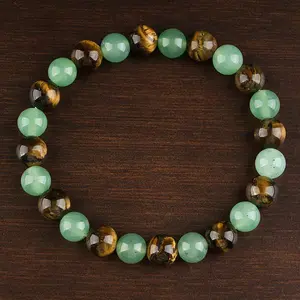 1pc Money  Aesthetic Green Aventurine & Tiger Eye Friendship Bracelet Beaded Jewelry Protection Bracelet Encouragement Gift Fashion Artificial Bracelet Colorblock Beaded Crystal Bracelet Handmade Wealth Abundance Arpurraina