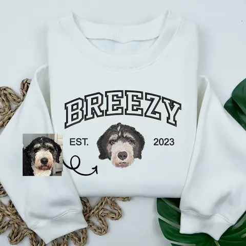 Custom Dog Embroidered Sweatshirt with Name, Personalized Dog Face Sweatshirt from Your Photo, Varsity Sweatshirt, Gifts for Pet Lover