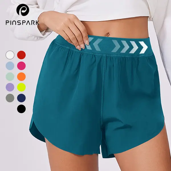 PINSPARK Women's High-Waisted Fast Dry Elastic Sports Shorts - Mesh Liner, Running, Gym, Travel Active Outdoor Wear - Sohochic Elegant Workout Outfits