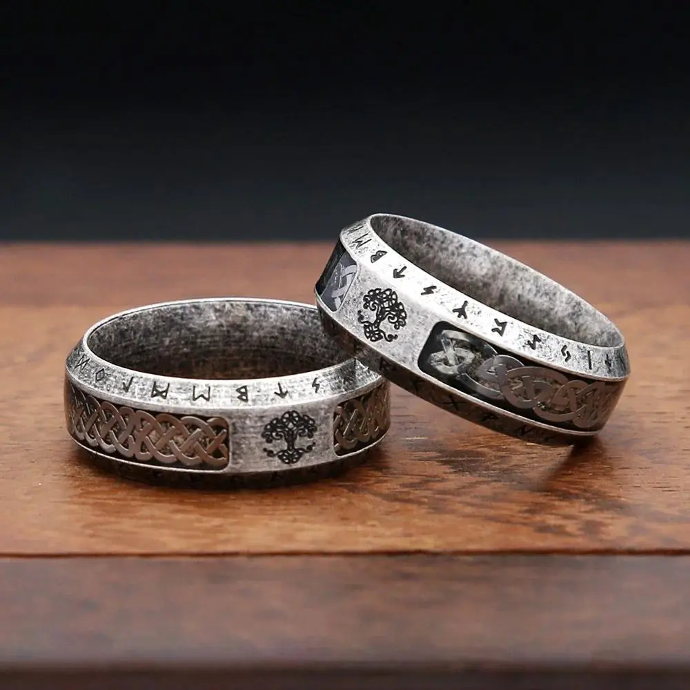 Nordic Viking Rune Tree Of Life Ring Stainless Steel Retro Celtic Knot Eternity Amulet For Men Women Simple Fashion Jewelry Gift