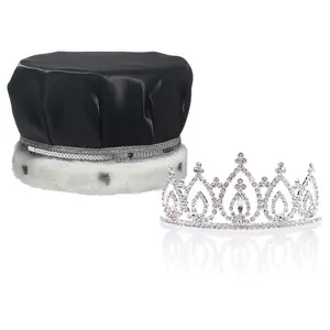 Anderson’s Black Satin Royalty Set, Black King Crown with Silver Sequins and Sparkling Rhinestone Becca Tiara for Prom, Homecoming, Winter Formals, Special Events and Dance Coronations