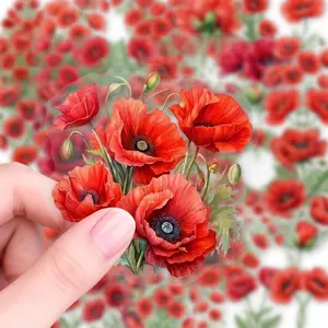 50pcs Transparent Flower Stickers PET, Self-Adhesive Decals for Outdoor Use, Scrapbooking, Notebooks, Tablets, Phone Cases, and Water Bottle Decoration