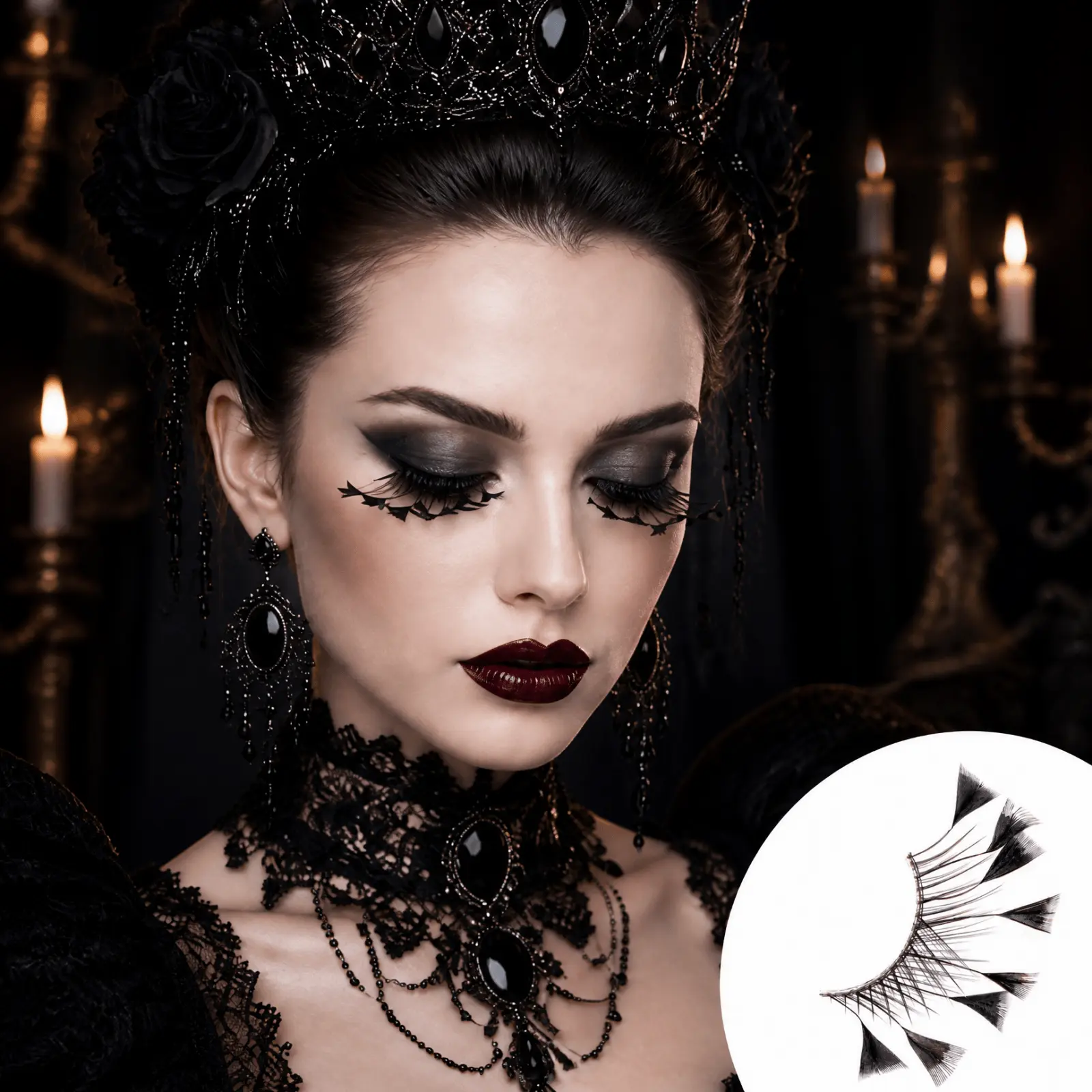 [12-HR Sweatproof] D Curl Sharp Spike Anime Lashes - Mystic Purple Goth False Eyelashes & Adhesives for Festival, Rave Makeup