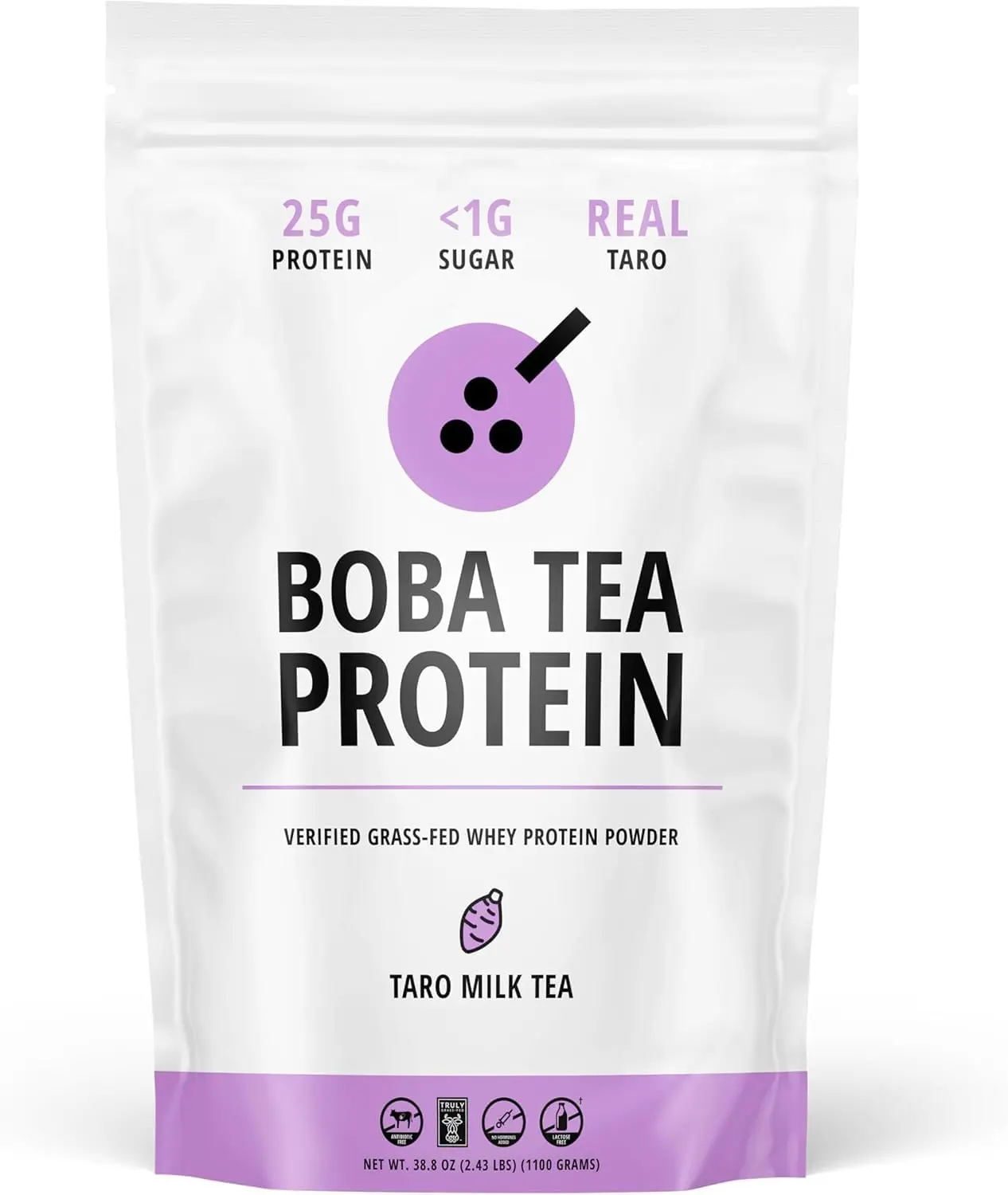 Taro Milk | 25g Grass-Fed Whey Protein Isolate Powder | Gluten-Free & Soy-Free Bubble Tea Drink | Real Ingredients & Lactose-Free Protein Drink | 25 Servings
