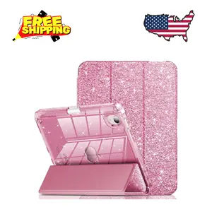 iPad mini 7 Case (A17 Pro), iPad mini 6 Case, Glitter Clear Cover with Pencil Holder, Pink