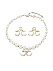 Geometric C-Shape Diamond Design Earrings, Long Pearl Chain, Elegant Jewelry for Women, Perfect for Parties and Daily Wear