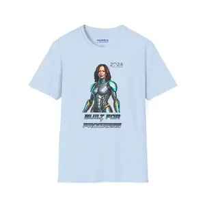 Kamala Harris "Built for Progress" Cyborg T-Shirt - Futuristic Political Campaign Tee - Available in Multiple Colors Classic Collar