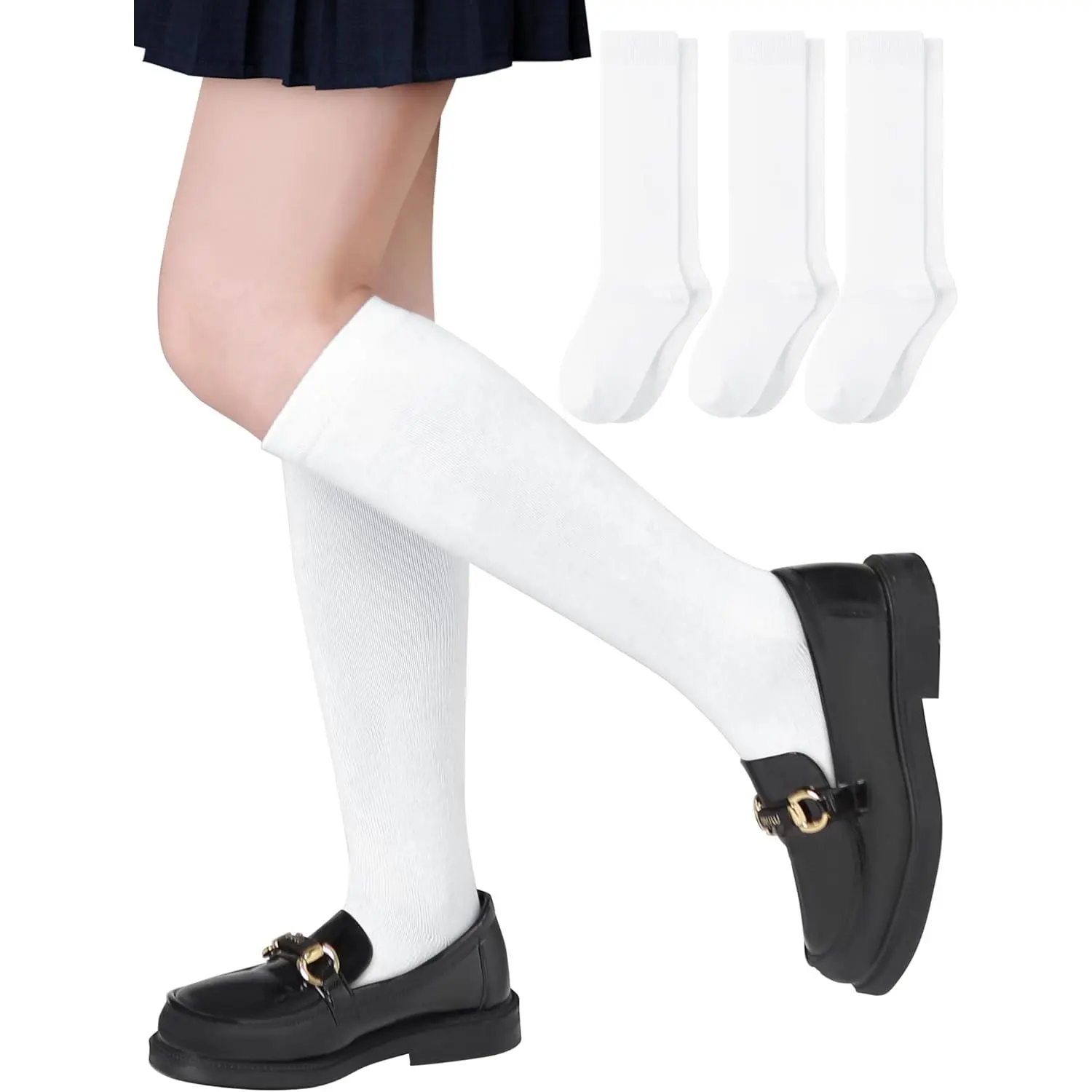 KF5-42 3 Pairs Girls Knee High Socks School Uniform Socks Kids Seamless Long Sock Toddler Knee Sock for Girls Boys
