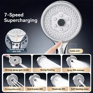 7-Stage Boost Water-Saving Shower Head, Multiple Spray Modes, Large Panel, High-Efficiency Non-Leak Design, Toilet Gun Mode, Easy Installation, Rain Shower Head, Water Saving Showerhead