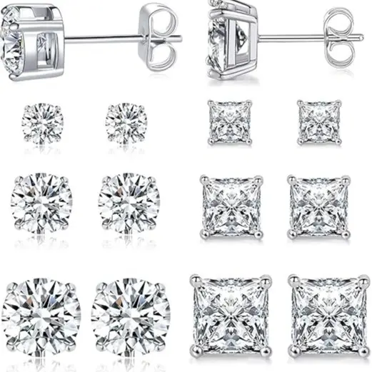 silver-6 pairs round/cubic set 3-5-7mm
