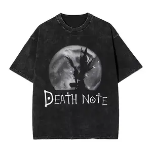 Washed Anime DEATH NOTE Yagami Light L·Lawliet MisaMisa T-shirt Men Manga Oversized Y2k Tshirts Cotton T Shirt Harajuku Male Tee 2