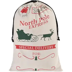 JOYIN Christmas Large Canvas Gift Bag 26" x 19", Drawstring Burlap Santa Sack Reusable Personalized Cloth Pouch for Xmas Presents Package, Party Supplies, Hoilday Decoration