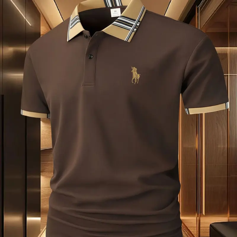 AK horse riding [multi-color optional] Classic men's polo shirt made of high-quality polyester fiber, wear-resistant and durable, suitable for daily commuting. Simple and not simple, men's high-quality polyester fiber polo shirt with delicate fabric