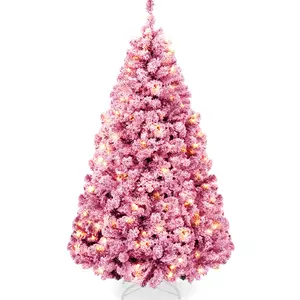 Best Choice Products Prelit Pink Artificial Christmas Tree, Snow Flocked Fir Holiday Decoration