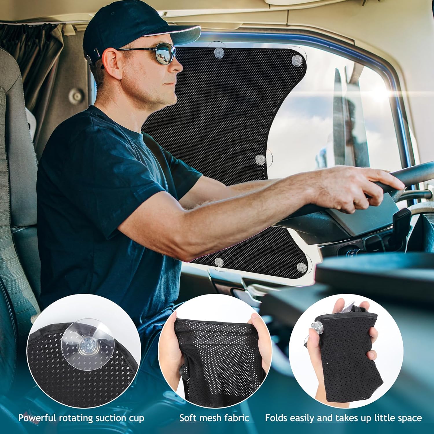 2Pcs Semi Trucks Window Shades, Side Window Sunshade for Truck with Suction Cups, 20"x23" for Volvo VNL, International Trucks, Freightliner Semi-Trailer Sunshade Accessories