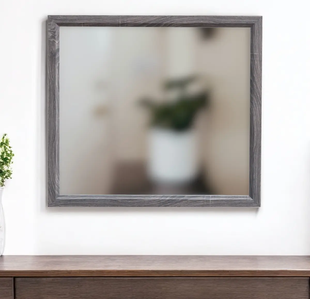 35 in. Dark Gray Wood-Framed Rectangle Traditional Accent Mirror - 360-Degree Stand, Wall-Mountable, Elegant Glass Decor for Rooms