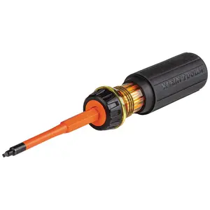 Klein Tools 32287 2-in-1 Insulated Flip-Blade Screwdriver, #1/#2 Square