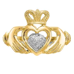 10k Gold and Rhodium Claddagh Ring