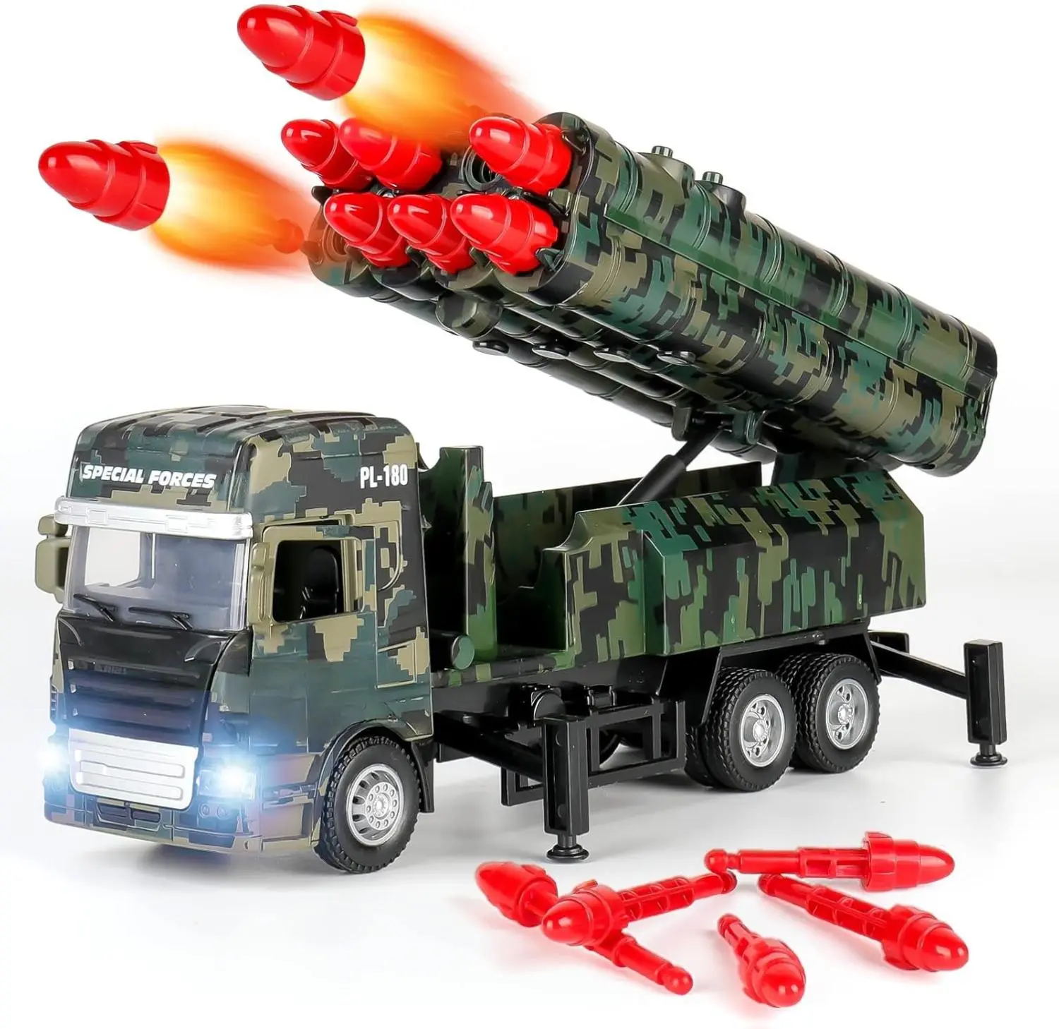 Army Toys for Boys Military Truck with 8 Launchable Missiles Light & Sound Die-cast Vehicle Gift for 3 4 5 6 Year Old Boys