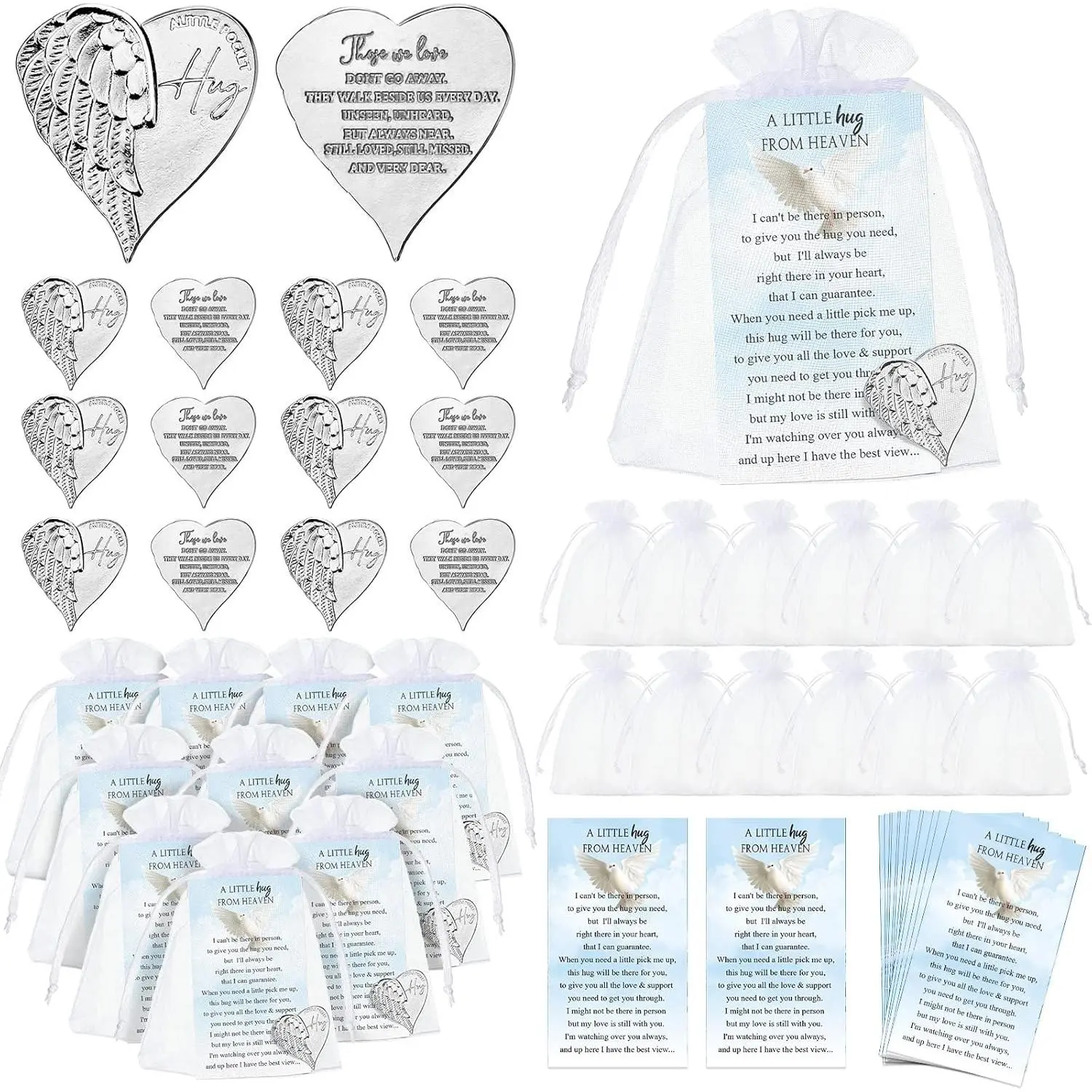 60 Sets Funeral Favor Sets - Heart Pocket Hug Token Coins, Angel Poem Pray Cards, No-Scent Memorial Ceremony Supplies, Church Sympathy Gifts for Adults, All-Seasons Home Festive & Party Decor