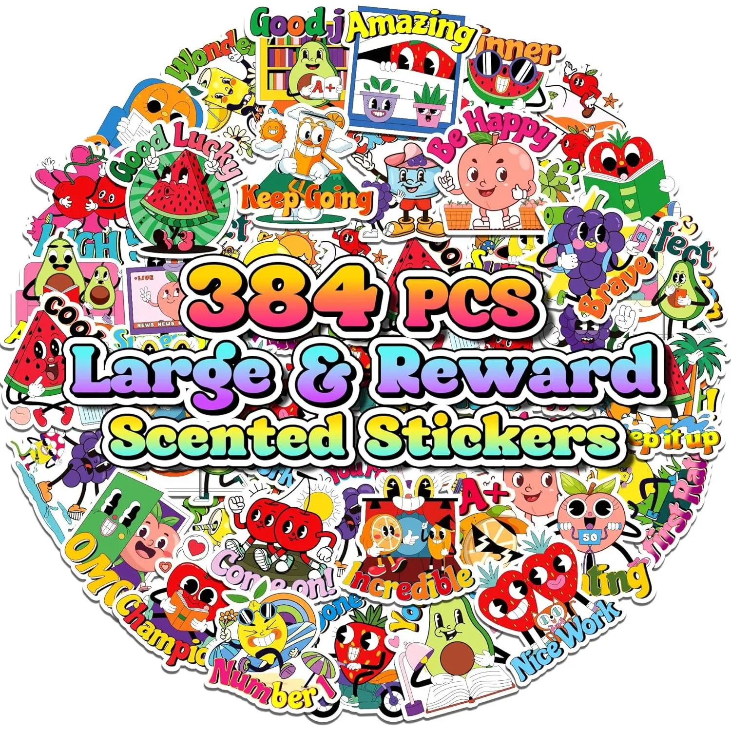 384 count Scratch and Sniff Stickers for , Large Scented Reward Smelly Fruits Stickers, Motivational Incentive Fun Sticker with Positive Words for Students School Teachers  Haves, 32 Designs