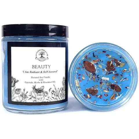 Beauty Affirmation Soy Candle with Crystals for Charisma, Confidence, Radiance & Empowerment | Art Of The Root