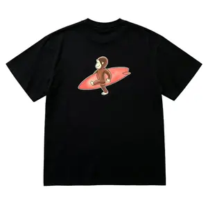 100% CottonCurious Georgee Surfing Graphic T-Shirt – Black Cotton Tee, Cute Cartoon Monkey Shirt, Unisex Casual Streetwear Top, unisex shirt, gift for her for him