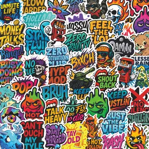 60Pcs Street Graffiti Cartoon Decor Stickers Funny Stickers DIY Notebook Luggage Sticker Set