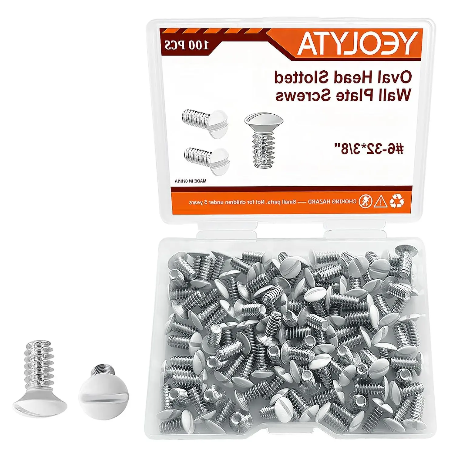 100PCS Wall Plate Screws, 3/8" Long 6-32 Thread, White Outlet Cover Screws, Oval Head Slotted Electrical Switch Plate Screws