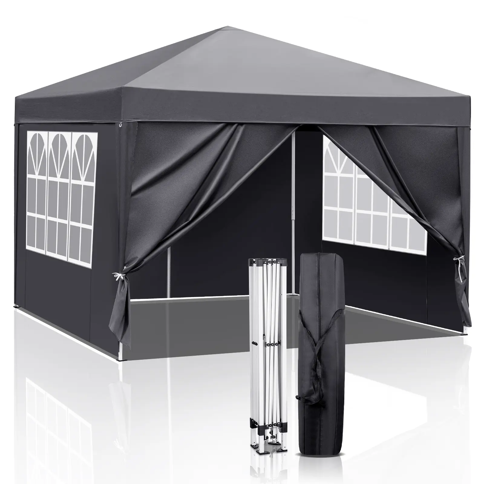 10x10 ft Pop Up Canopy Tent, 420D Oxford Outdoor Patio Canopy with 4 Sidewalls, Waterproof UV-Resistant Shelter for Backyard Events & Camping, Dark Grey, Canopy Shade