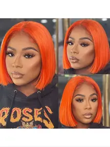 Orange lace wig 13*4 Front Lace Wig Real person's voice Pre-shaving With fur/hair 180% density / Ladies gift / Daily wear - 8 - 16 inches (Blended wig - a mixture of real hair and synthetic fibers)