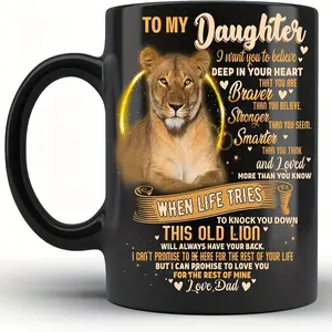 Father and Daughter Lion Coffee Mug - "To My Daughter" Inspirational Lion Artwork Cup - 11oz Black & Gold Ceramic Mug - Perfect Birthday & Graduation Gift for Daughter