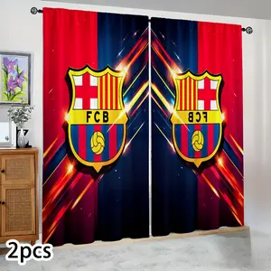 Semi-blackout curtains, Window curtain with a background pattern featuring the Messi FC Barcelona logo, suitable for bedrooms, living rooms, kitchens, hotels, gazebos, celebrity-themed decorations, fan celebrations, holiday gifts, and birthday presents