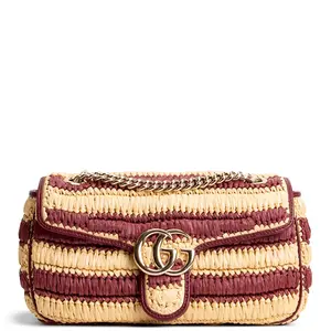 Pre-owned GUCCI Raffia & Leather Trim Crossbody Bags GG Marmont 2.0 Raffia