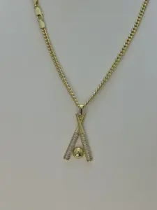 Cuban Chain 50CM with Baseball Pendant Laminated in 14K Gold Plated Necklace for Men Women