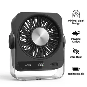 Rechargeable Turbo Desk Fan, 199 speeds, quiet operation, 5000 mAh battery, portable USB fan with LED display, 130° rotatable adjustable mini cooling fan for bedroom, office, travel, wall mount, clip-on, table use—summer essential