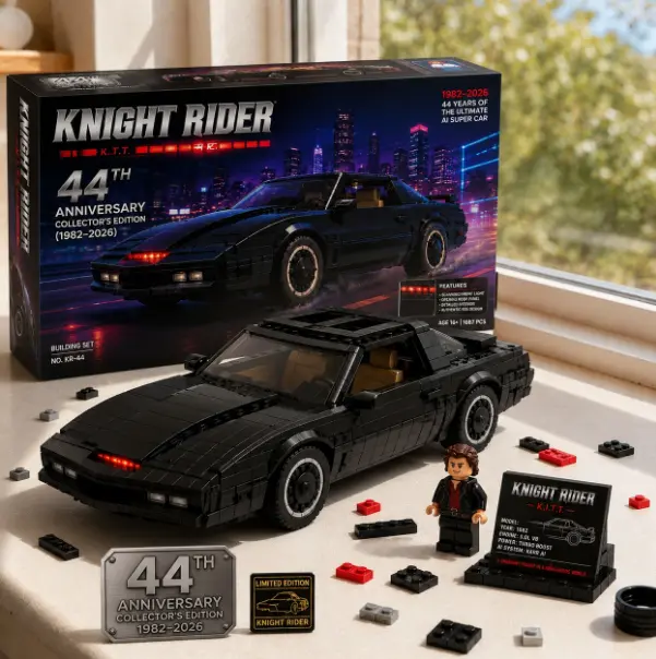 KITT Black Supercar Building Brick Set – Knight Rider 44th Anniversary Display Model with Front Scanner Design & Detailed Interior, Retro 1980s Collectible for Adults, Gift for Him