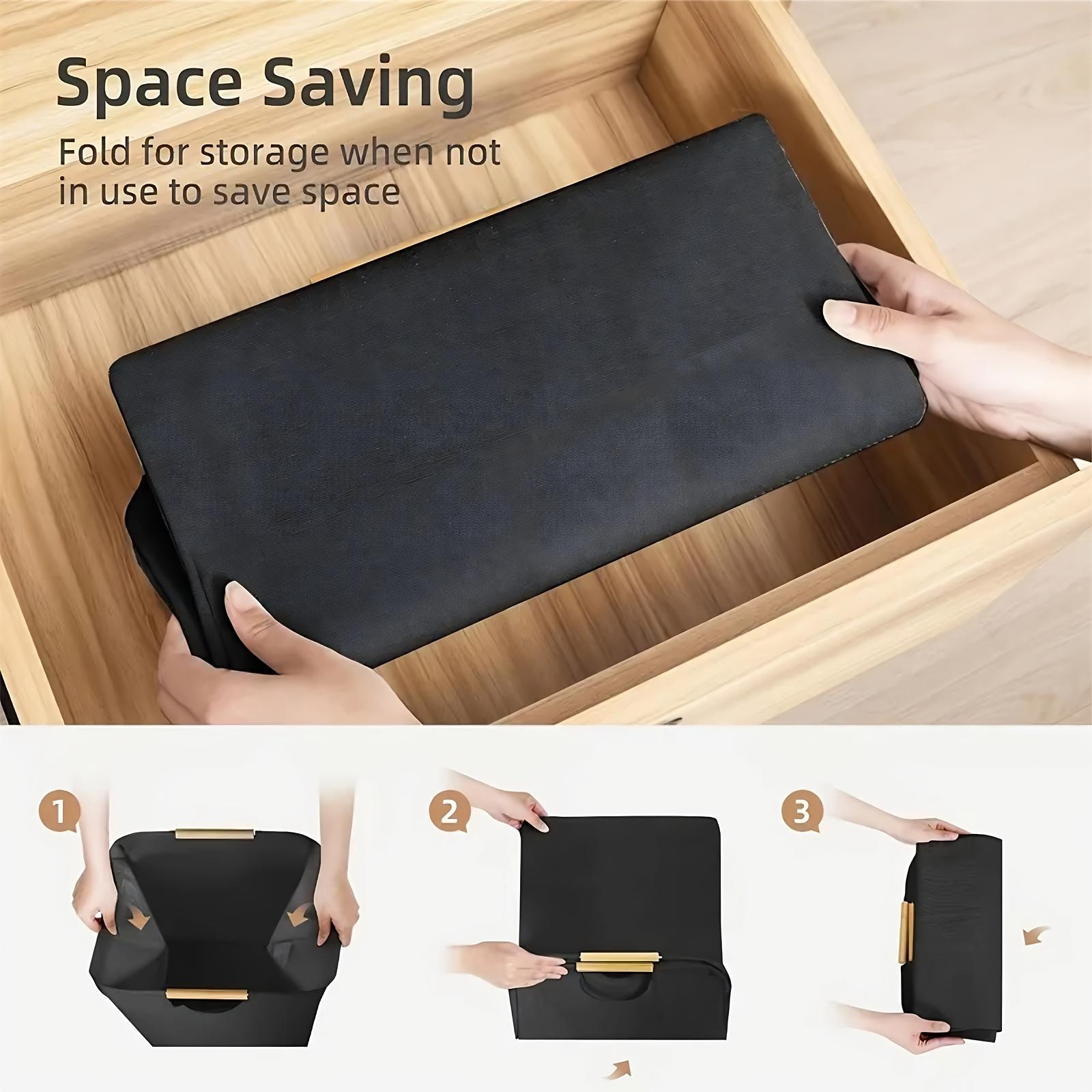 Large foldable laundry basket and storage container with wooden handle — durable laundry basket suitable for bathroom, bedroom, and laundry room — multifunctional, portable, space-saving foldable laundry basket, pure black