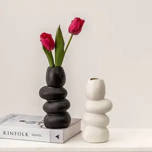 Creative Pebble-Style Ceramic Vase for Home Living Room Artistic Tulip & Dried Flower Decoration Ornament