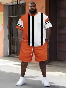 Men's 3D Digital Print Short Sleeve Shorts Set, Patchwork Design, Loose-Fitting Casual Wear, All Seasons Fashion Outfit