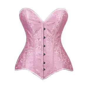 Lavish Lt Pink Brocade Overbust Corset W/Busk Closure