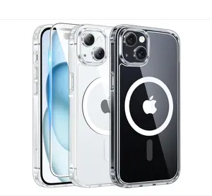 for iPhone 15 Case Clear: iPhone 14/13 Case Magnetic Phone Cases with Screen Protector Compatible with Magsafe Slim Anti Yellowing Rugged Protective Transparent Cell Cover (A-Clear)