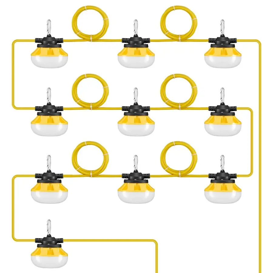 fathersdaygift  VEVOR 100FT Construction String Lights, 100W 10000LM, 10PCs String Work Light, 5000K, IP65 Waterproof, with Hanging Hooks, for Construction Site, Temporary Lighting Indoor Outdoor, ETL Listed