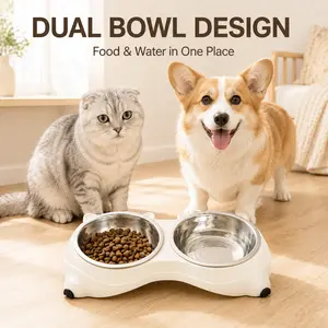 Macaron Double Pet Bowl – Stainless Steel Cat & Dog Feeding Dish, Anti-Slip, Anti-Tip, Removable Bowls, Stylish Elevated Feeder for Small Dogs & Cats