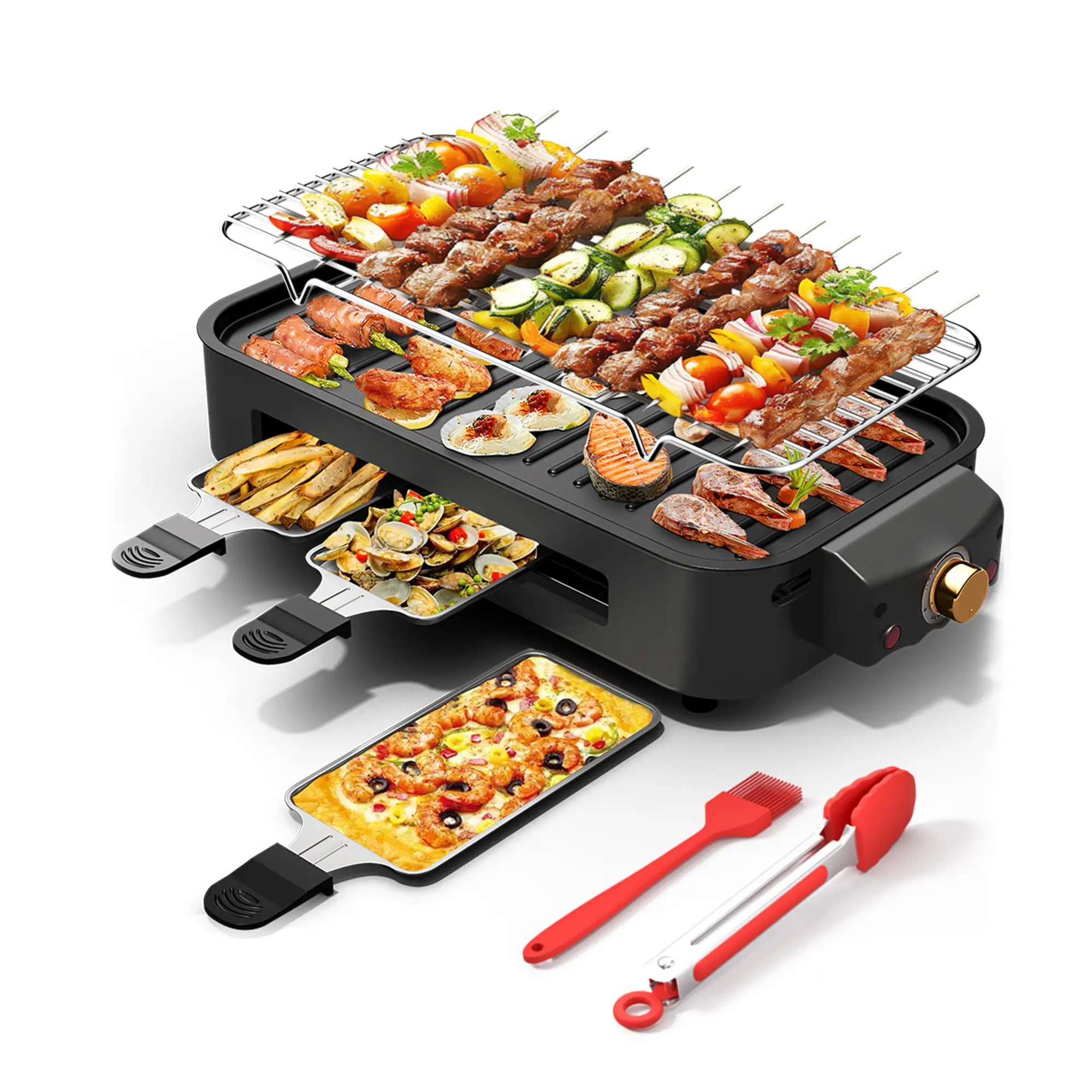 AORAN Indoor Smokeless Electric Korean BBQ Grill,Non-Stick Cooking Removable Plate,5 adjustable temperatures,Dishwashr Safe,1500W,Kitchen Appliances,